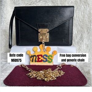 Vintage LOUIS VUITTON Epi Sellier Dragonne Clutch Bag Black with key Authentic